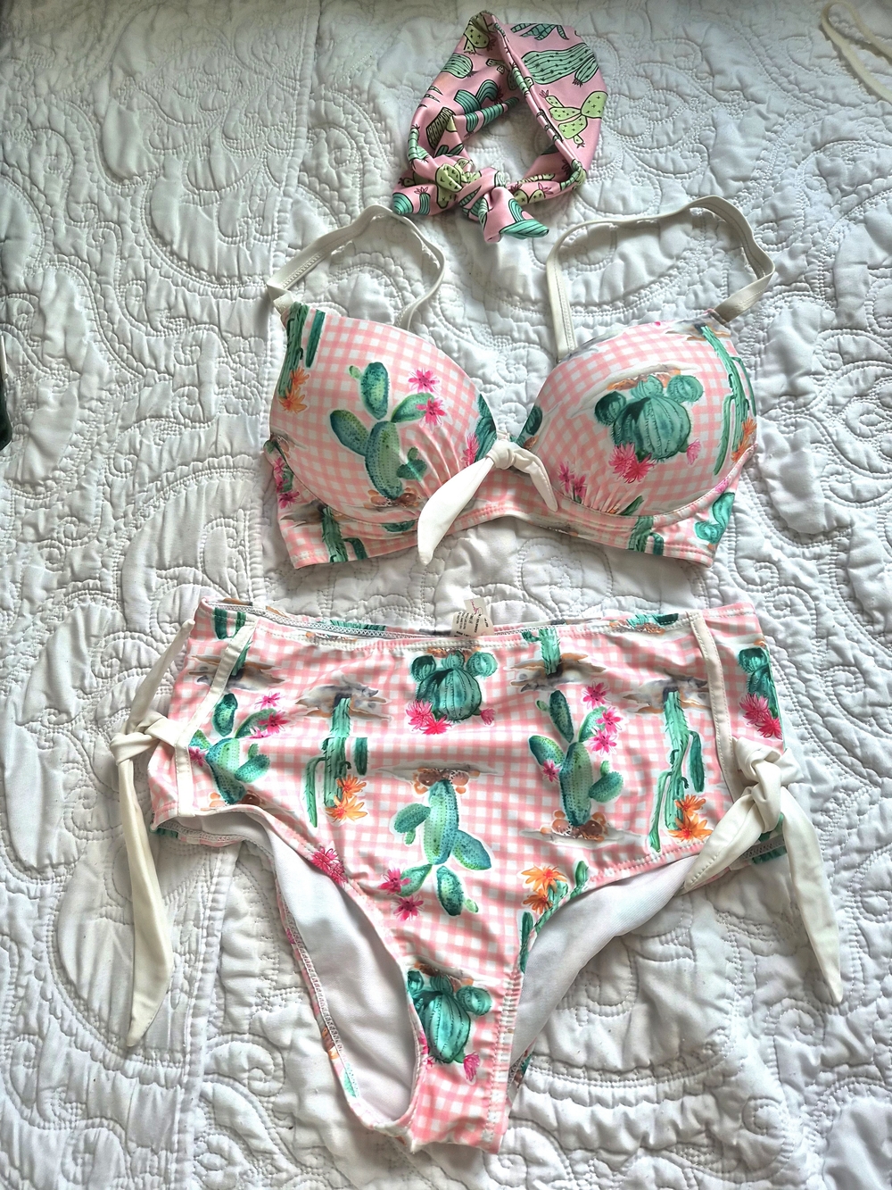 Marilyn Monroe Pink Gingham Cactus Print Bikini Set